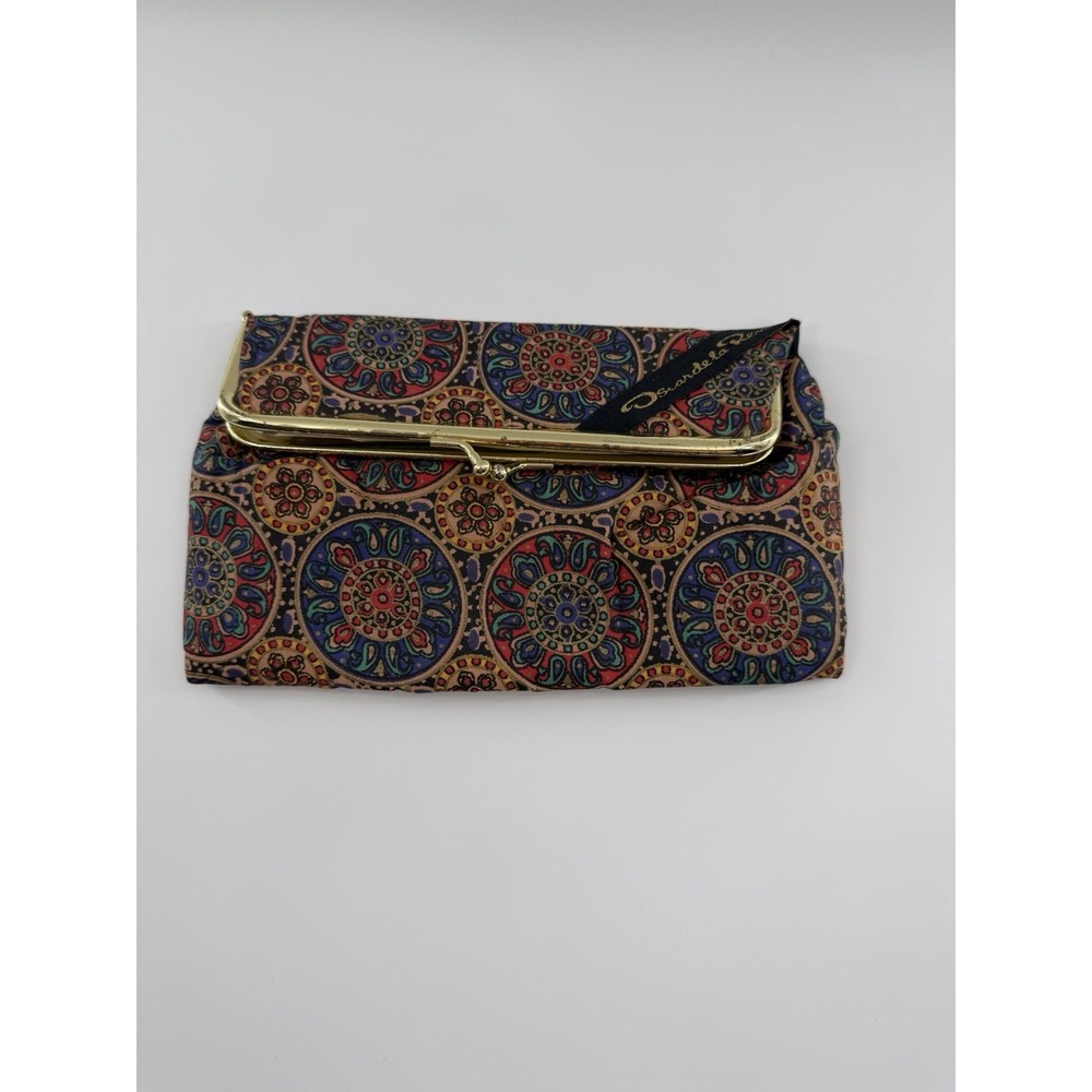 Vintage Oscar de la Renta Medallion Print Kiss Lock Travel Clutch Mirror Mexico
